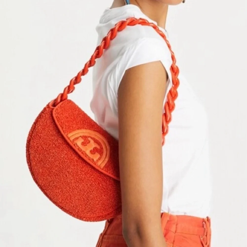 Tory Burch Mini Fleming Raffia Crescent Shoulder Bag